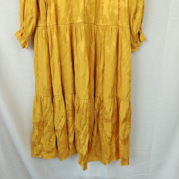 Maeve Anthropologie Maize Yellow Tie Neck Tiered Waist Midi Dress Satin Size XS - Picture 6 of 14